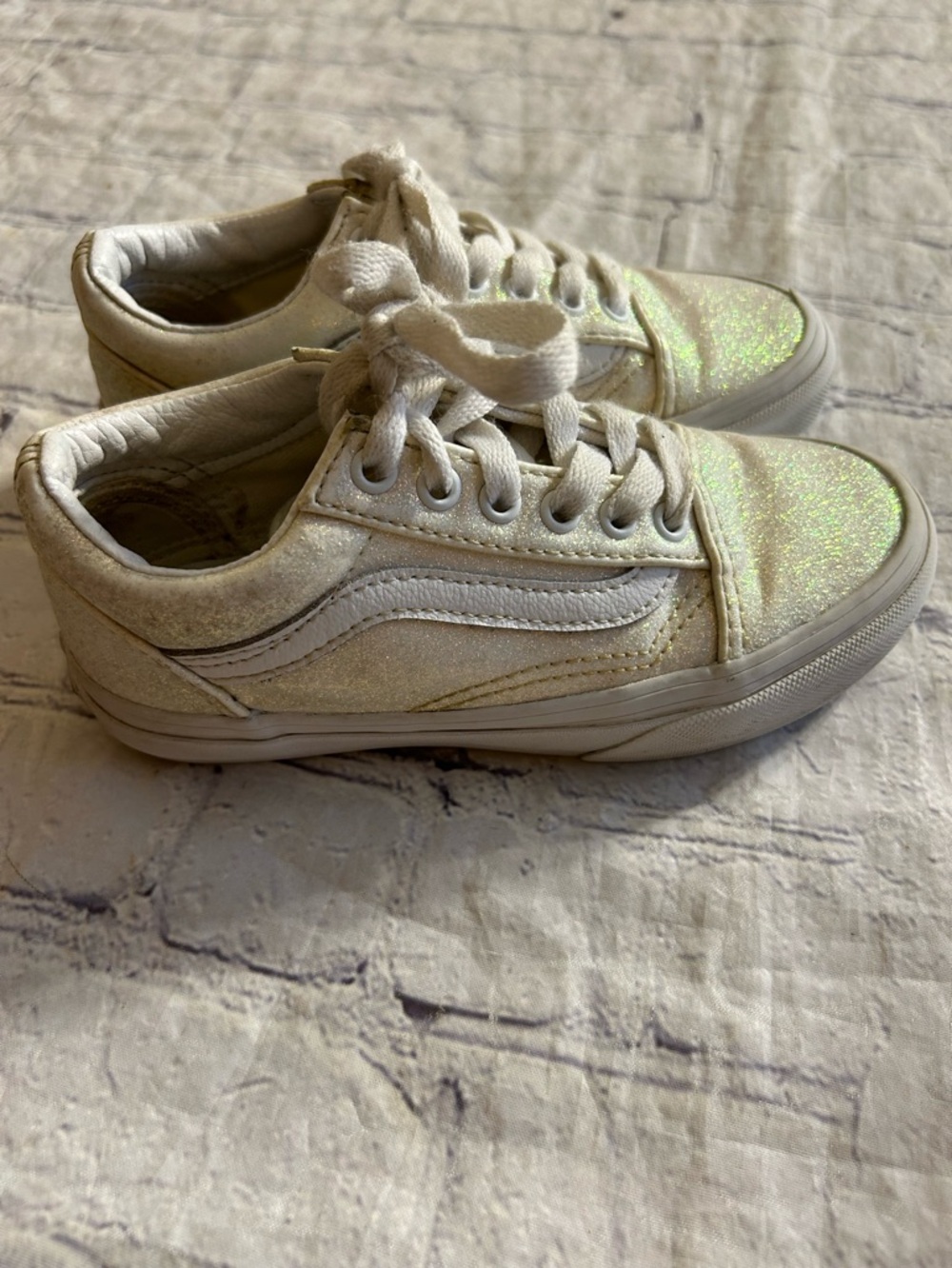 VANS KIDS WARD GLITTER SNEAKERS SPRING WHITE GIRLS SIZE 13